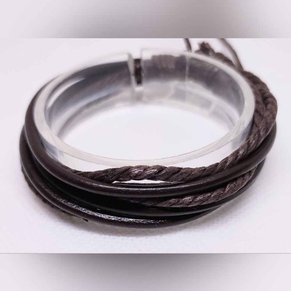 Men's Bracelet Leather Braided‎ Layered Brown New f90
